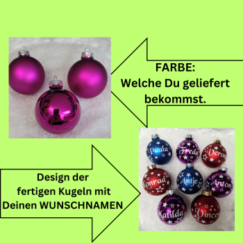 3 Weihnachtskugeln aus Glas mit Namen PINK